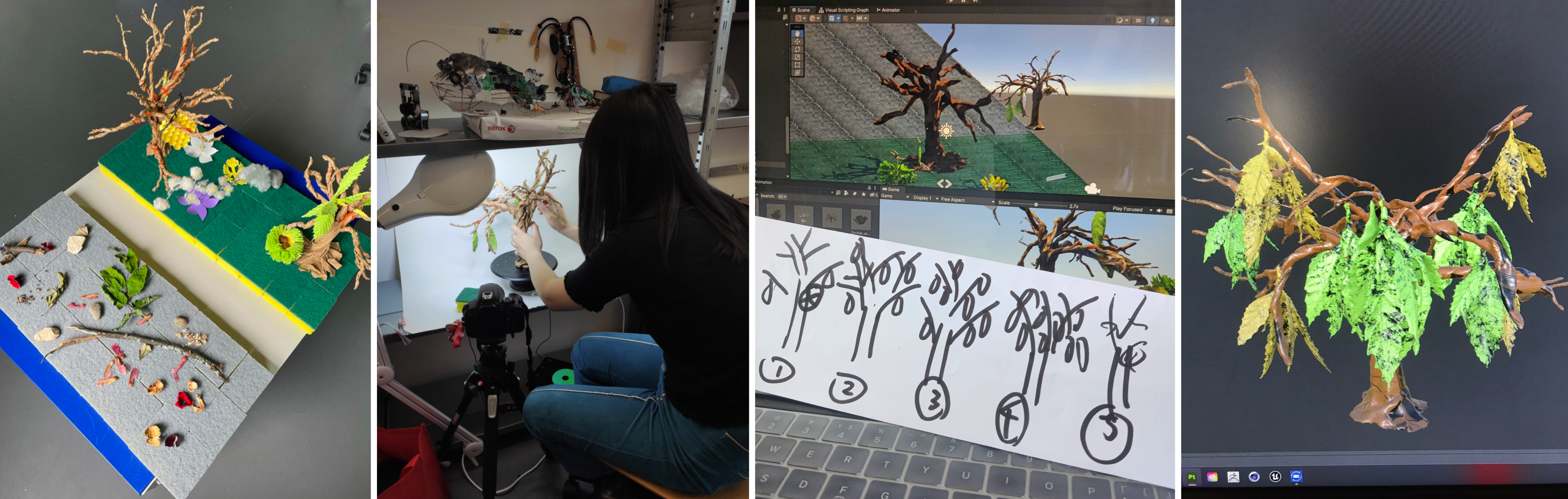 Handmade plants and trees built for the revived state of the garden