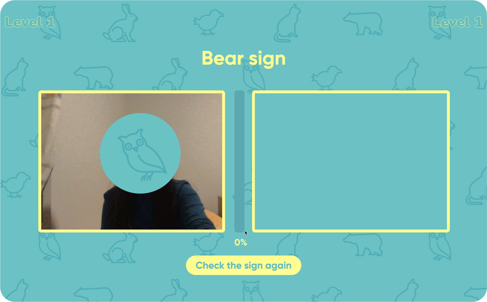 Level progression screen transitioning from bear to the next animal