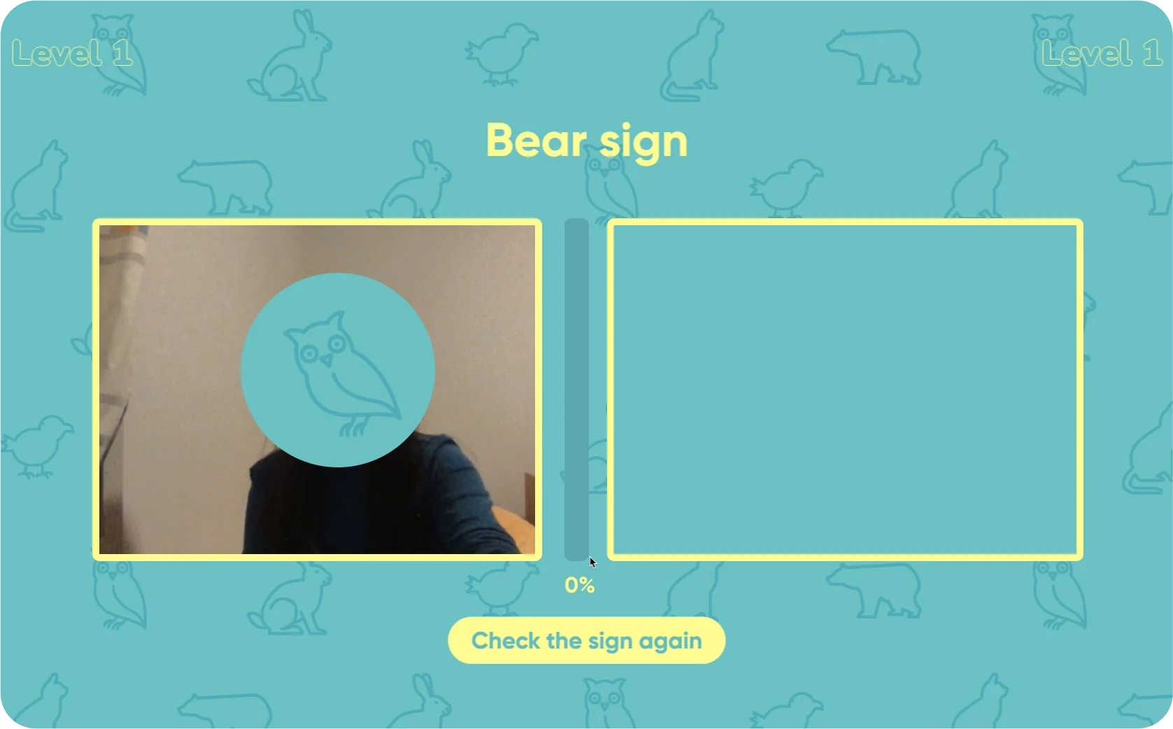 Level progression screen transitioning from bear to the next animal
