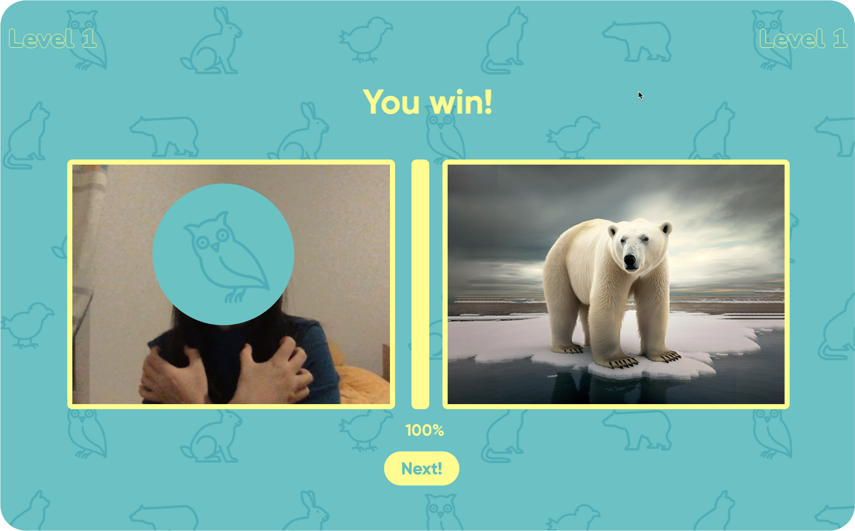 Completion screen celebrating all three signs learned